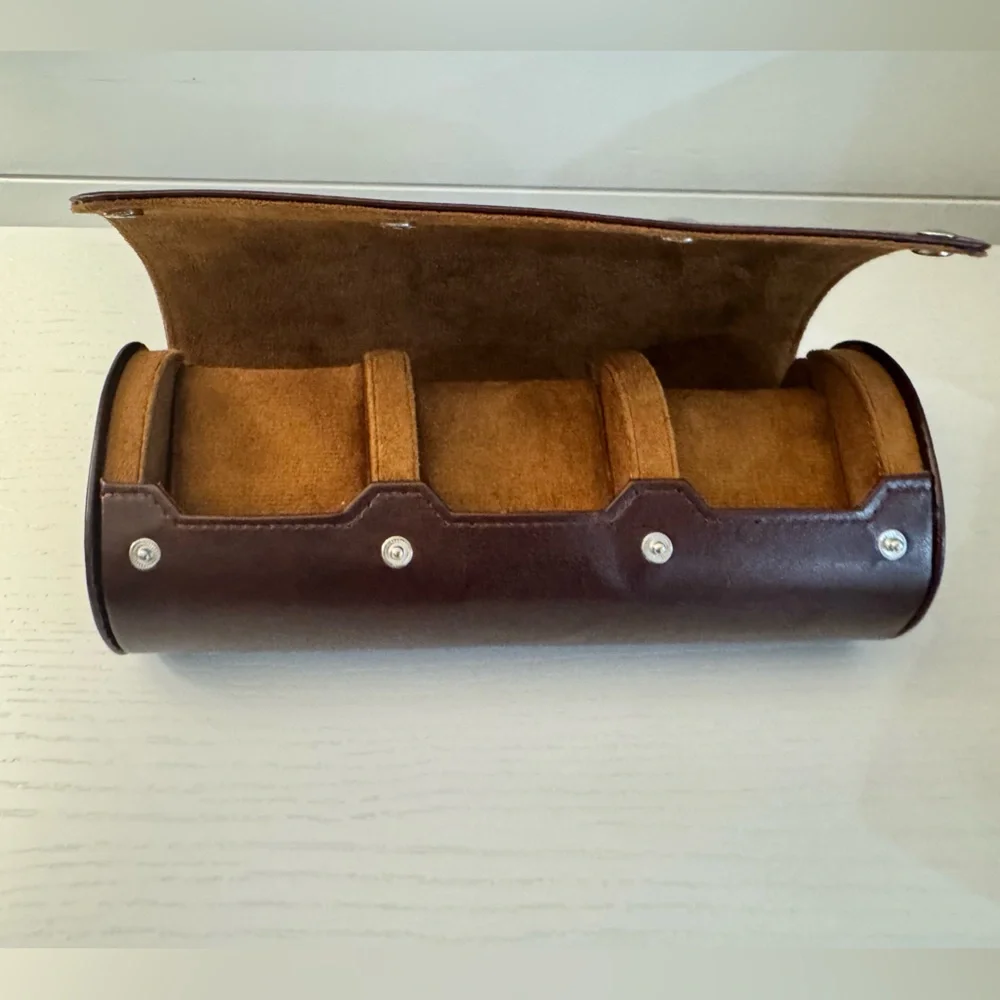 Lefor·Z Brown Leather Watch Roll 3 Slot Travel Case Luxury Organizer - Picture 8 of 8